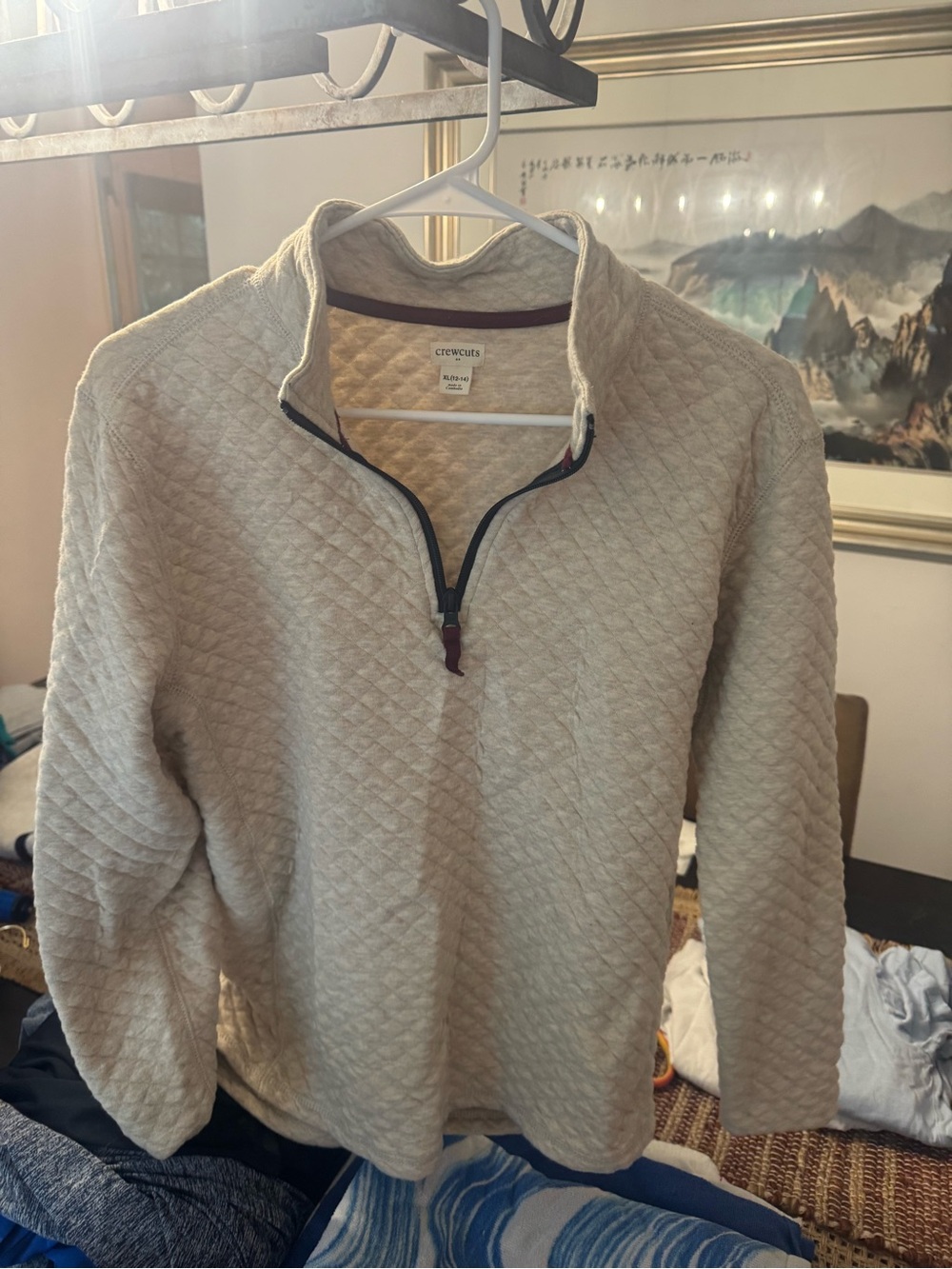 Crewcuts Cream Quilted Half-Zip Sweater with Dark Trim